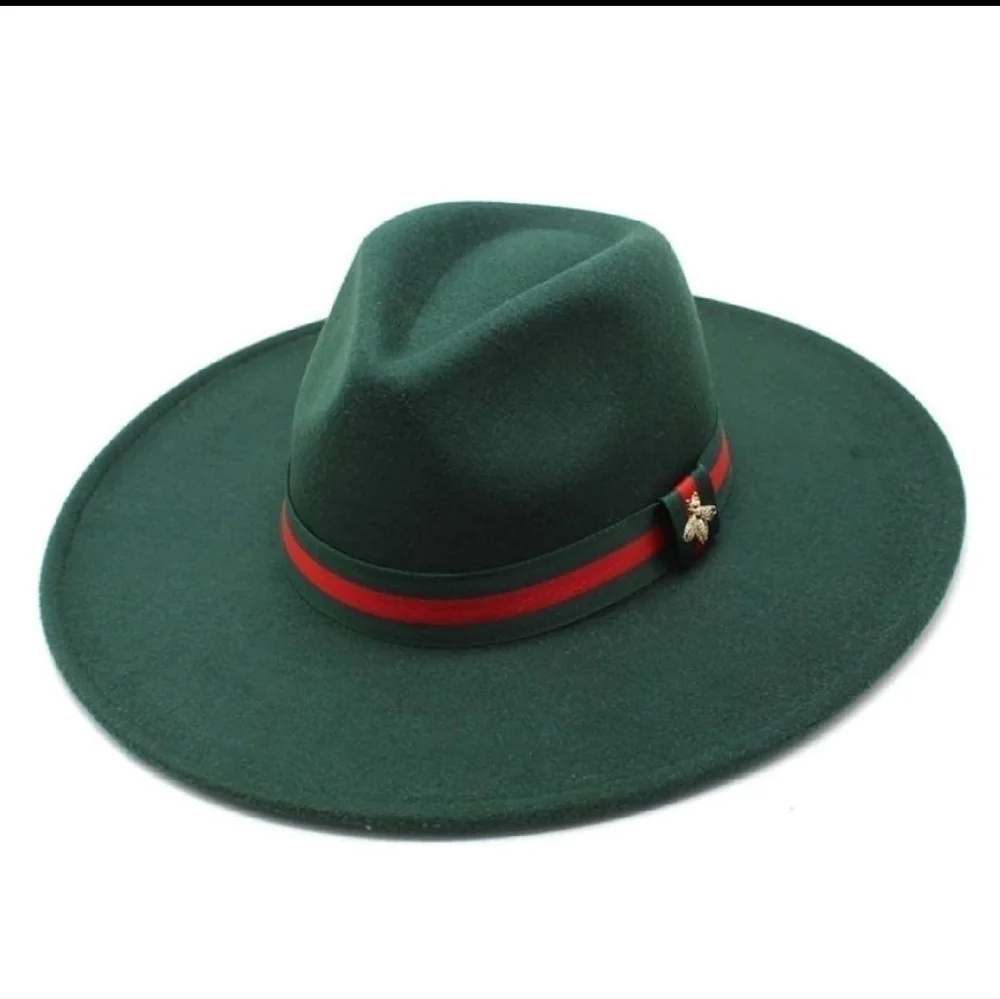 Dark green Bigger Wide Brim Fedora Hat